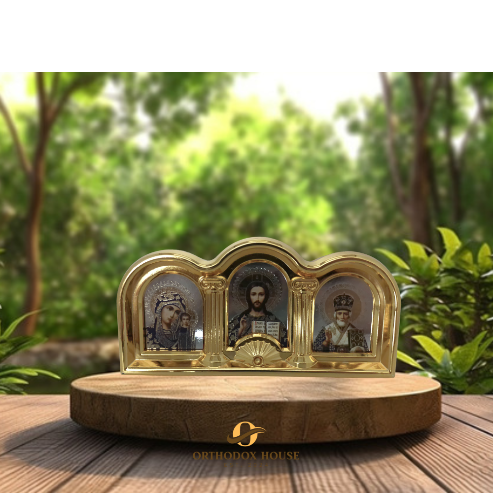 Triple Icon of Theotokos, Jesus Christ, and Saint Nicholas the Wonderworker Triple Icon of Theotokos, Jesus Christ, and Saint Nicholas the Wonderworker